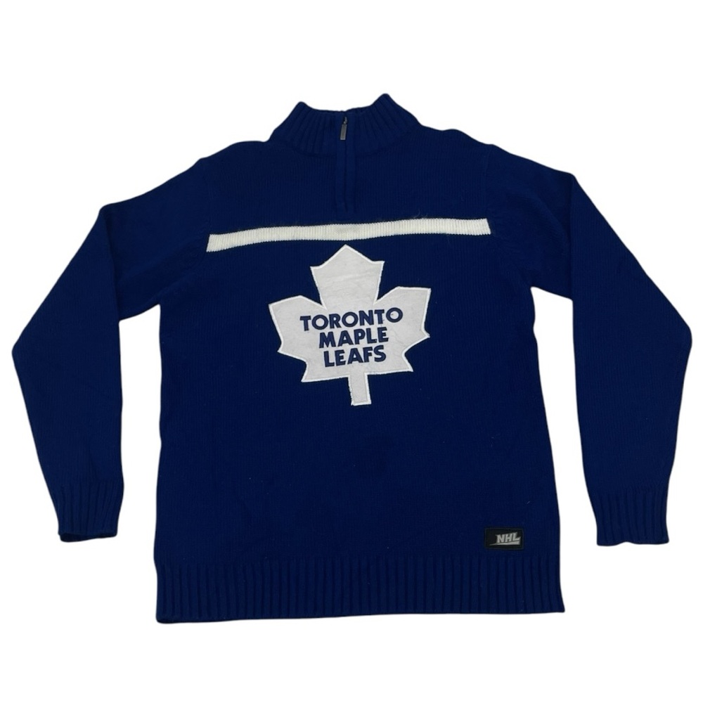 Blue Knitted Toronto Maple Leafs Zip Up Sweater (M)